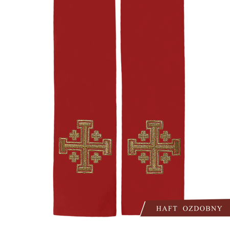 Czerwona stuła haftowana "Krzyż Jerozolimski" 