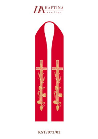 Czerwona stuła kapłańska haftowana "Krzyż" 
