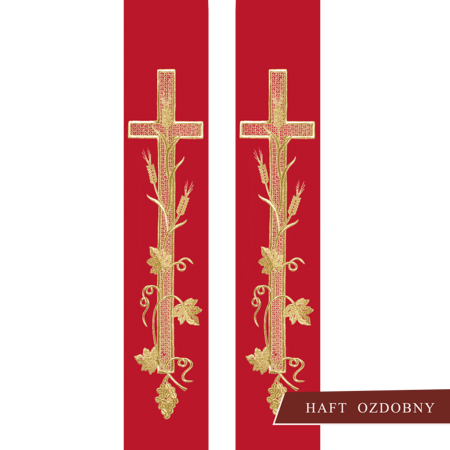 Czerwona stuła kapłańska haftowana "Krzyż" 