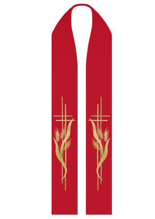 Czerwona stuła kapłańska haftowana "Krzyż zdobiony" 