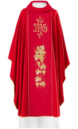 Czerwony ornat haftowany "Symbol IHS ze zdobieniami" 