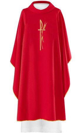 Czerwony ornat liturgiczny haftowany symbol "PAX" 